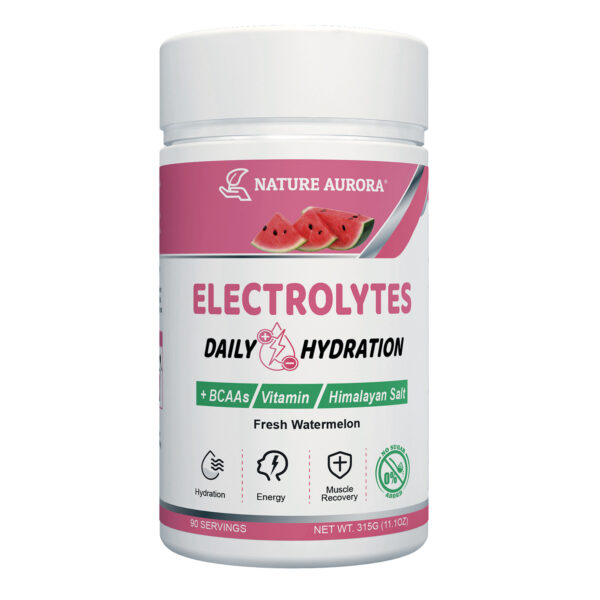 NATURE AURORA - Electrolytes Powder No Sugar, Fresh Watermelon Electrolyte Powder, Hydration Powder, Enhanced with Himalayan Salt, BCAAs, and B-Vitamins- 90 Servings