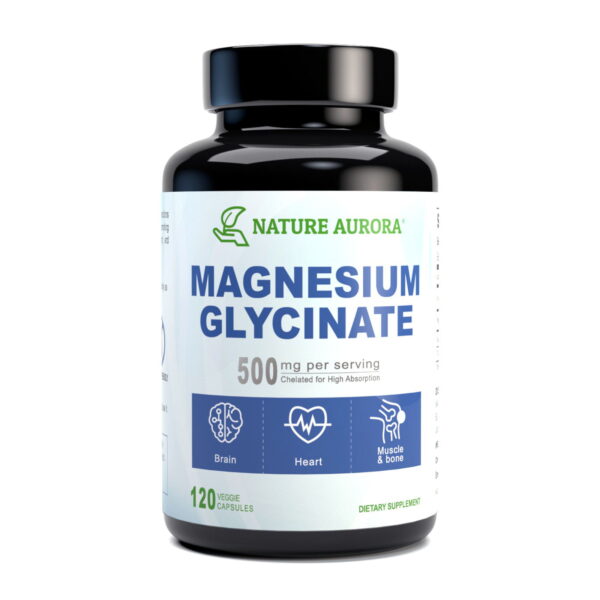 NATURE AURORA - Magnesium Glycinate 500mg, High Absorption Magnesium Supplement for Muscle, Bone, Heart Support, Gluten-Free, Non-GMO(120 Veggie Capsules)